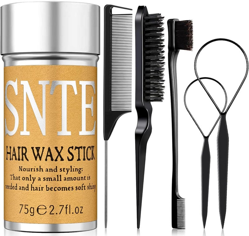 Samnyte Hair Wax Stick - Slick Back Hair Brush Set 6Pcs, Wax Stick for Hair Flyaways, Bun Accessories, Non-greasy Styling Cream for Women, Kids & Teen Girls - Image 1