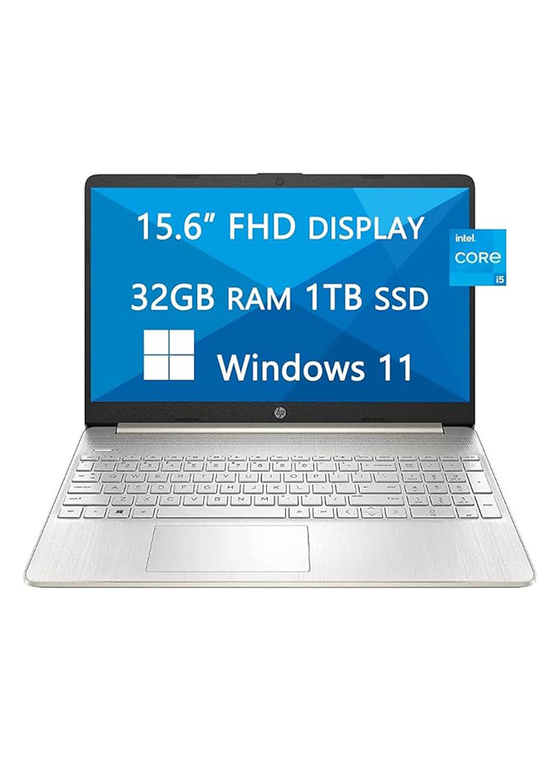 15 FHD (Upgraded Version) Laptop, 2023 Newest Upgrade, Intel Core i5-1135G7, Quad-core, 32GB RAM, 1TB SSD, Ethernet, Fast Charge, Webcam, Wi-Fi, BT, Windows 11, LIONEYE HDMI Cable, (15-dy2795wm) English/Arabic Silver
