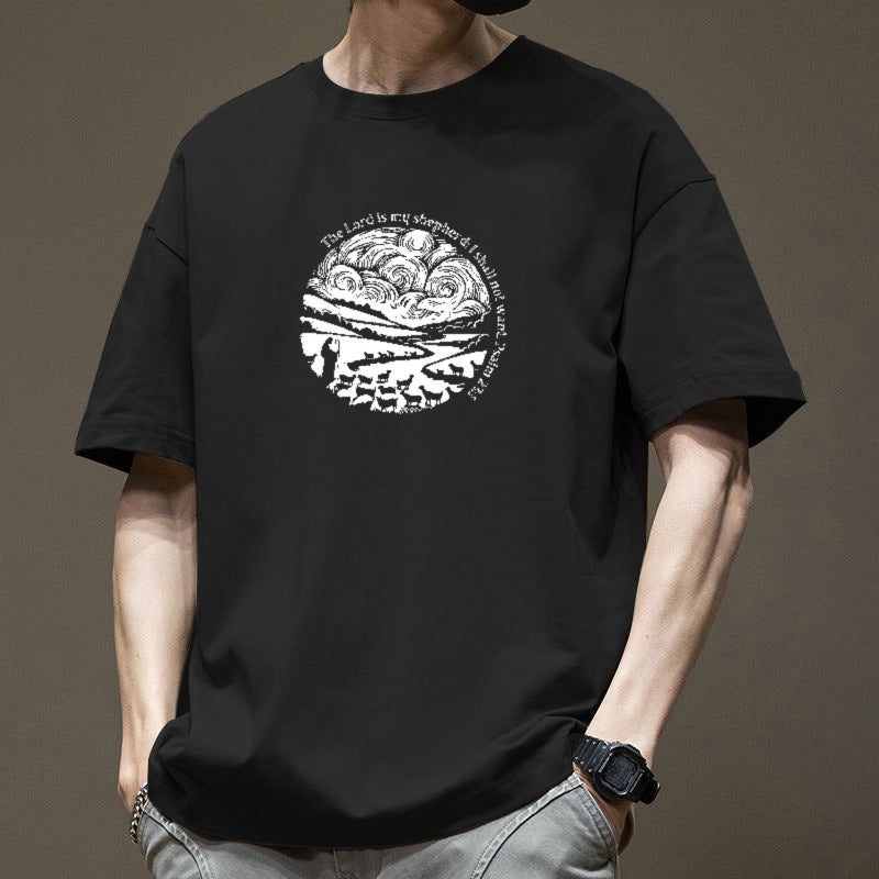 Half-sleeved 100 cotton couple outfit summer short-sleeved t-shirt new plus size loose couple style half-sleeved men and women round neck casual - Image 2