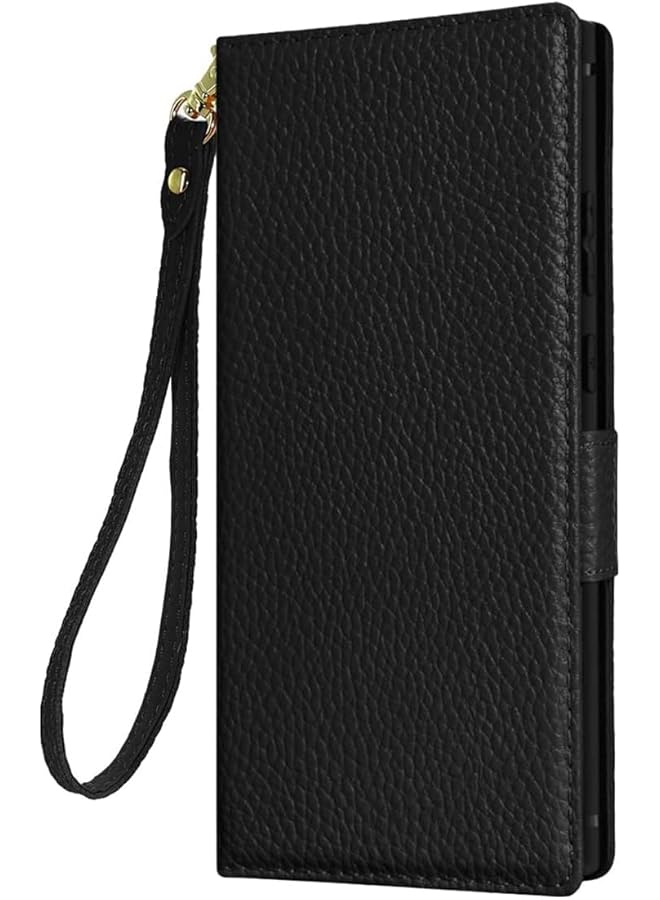 إيروريكس حافظة محفظة لهاتف Samsung Galaxy S24 Ultra بقفل مغناطيسي وحامل معصم وحزام للبطاقات وغطاء قابل للطي مقاوم للصدمات باللون الأسود - Image 2