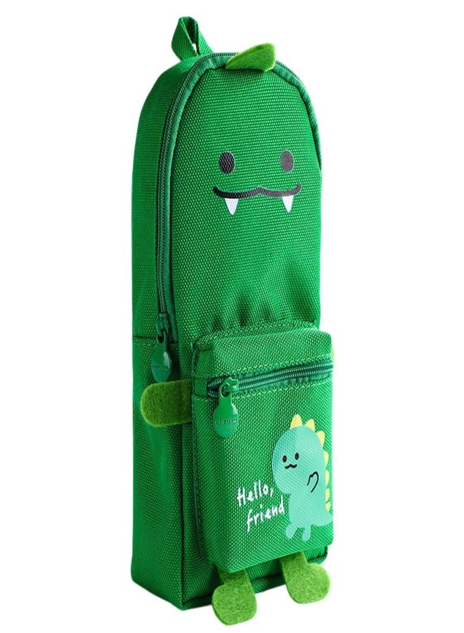 FunBlast Stylish Canvas Pencil Case, Large Capacity Hangable, Cute Cartoon Kids Pouch, Kawaii Aesthetic School & College Pouch (Green-Dino) - Image 1
