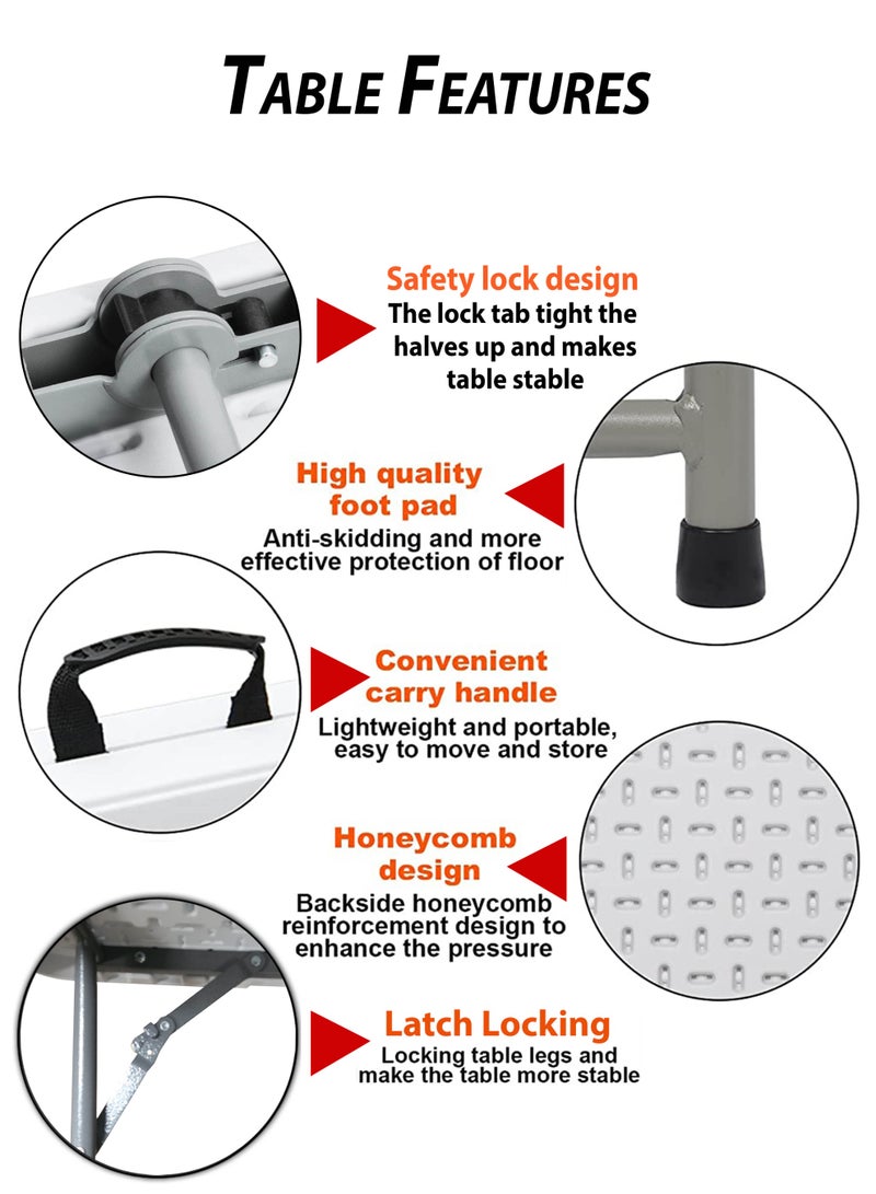 دي بلو طاولة مستطيلة متعددة الأغراض قابلة للطي مقاس 122 سم مع كرسيين قابلين للطي، مجموعة محمولة من 3 قطع، سطح طاولة بلاستيكي شديد التحمل بإطار من الألومنيوم وكراسي قابلة للطي مريحة للمنزل وغرفة النوم وغرفة المعيشة والشرفة والمكتب والكمبيوتر المحمول والكمبيوتر والمدرسة والفصول الدراسية ودراسة الطلاب وتناول الطعام والنزهات الخارجية والصيد والتخييم والشواء والحديقة والفناء والمشي لمسافات طويلة وقاعات المؤتمرات والفعاليات، صغيرة الحجم وخفيفة الوزن وسهلة التخزين، مقعد مكتب قابل للطي - Image 3