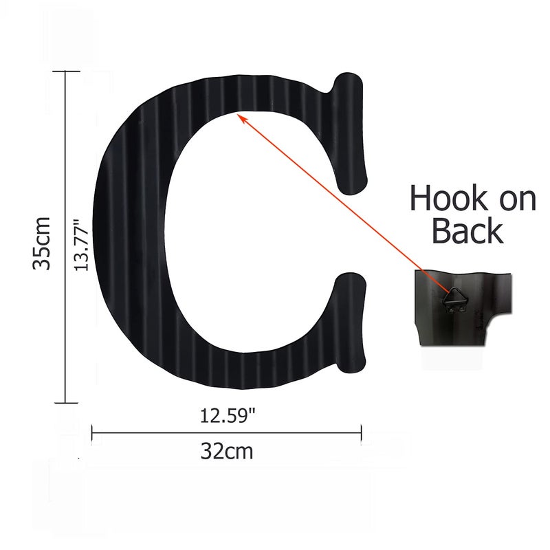 HKOMERE 13.7" Metal Letters for Wall Decor, Corrugated Black Large 3D Letters, Decorative Farmhouse Hanging Alphabet Signs for Home Bedroom Office Wedding Party (C) - Image 2