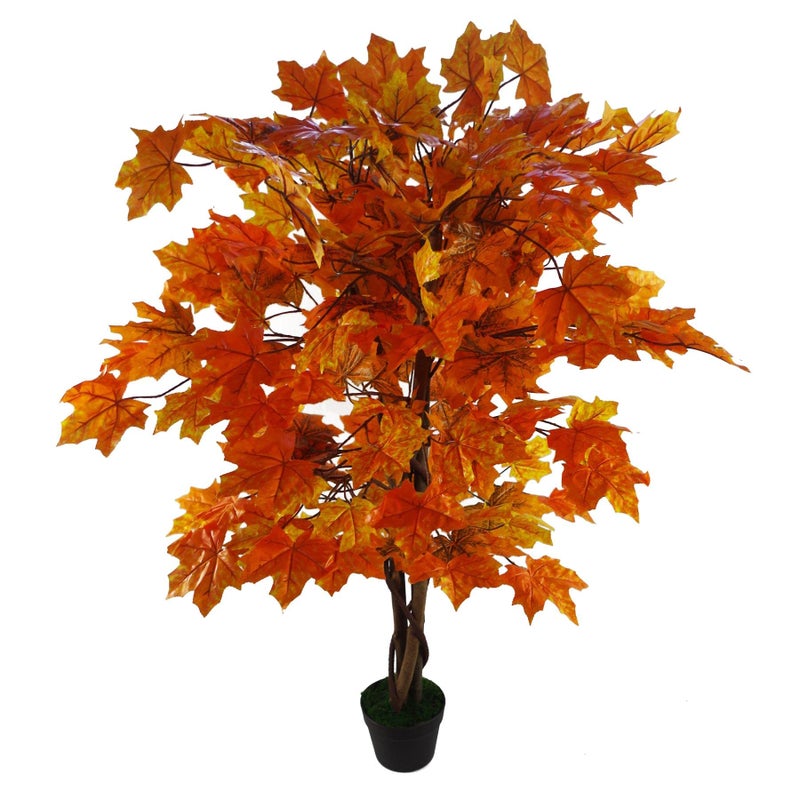 Leaf 125cm Artificial Maple Acer Tree Black Plastic Pot Design UK Wood Orange