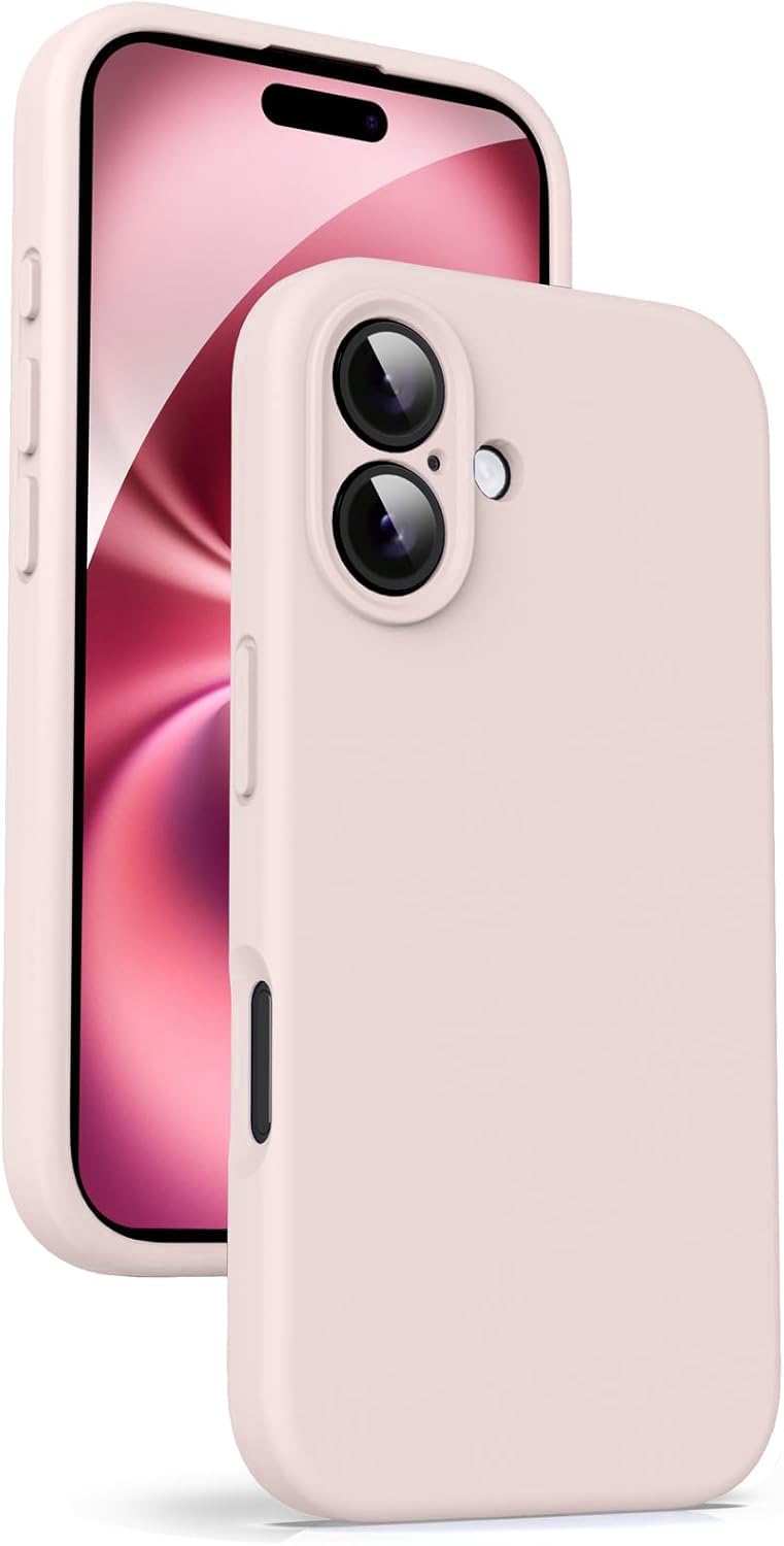 Mobistyle غطاء خلفي مصمم لجهاز آيفون 16، غلاف هاتف واقي رقيق من السيليكون السائل الناعم مع بطانة ميكروفايبر مضادة للخدش، 6.1 بوصة (وردي) - Image 1