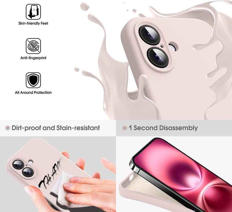 Mobistyle غطاء خلفي مصمم لجهاز آيفون 16، غلاف هاتف واقي رقيق من السيليكون السائل الناعم مع بطانة ميكروفايبر مضادة للخدش، 6.1 بوصة (وردي) - Image 3