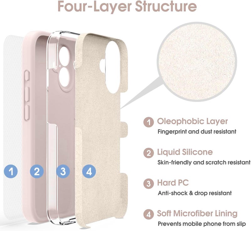 Mobistyle غطاء خلفي مصمم لجهاز آيفون 16، غلاف هاتف واقي رقيق من السيليكون السائل الناعم مع بطانة ميكروفايبر مضادة للخدش، 6.1 بوصة (وردي) - Image 4