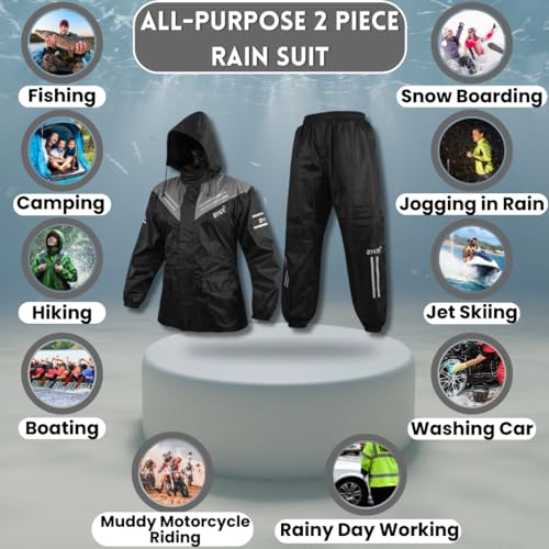 BYKR Waterproof Outdoors Motorcycle Rain Suits for Men & Women Cycling 2-Piece Breathable & Windproof Wet Weather Protection Motocross Rain Gear Reflective Rainwear All Sports Riding Rainsuit Grey M - Image 3