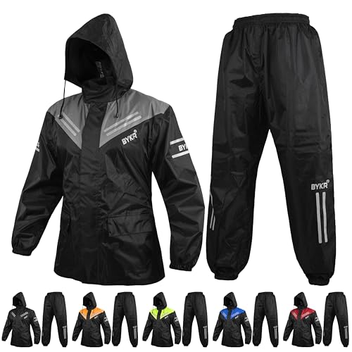 BYKR Waterproof Outdoors Motorcycle Rain Suits for Men & Women Cycling 2-Piece Breathable & Windproof Wet Weather Protection Motocross Rain Gear Reflective Rainwear All Sports Riding Rainsuit Grey M - Image 2