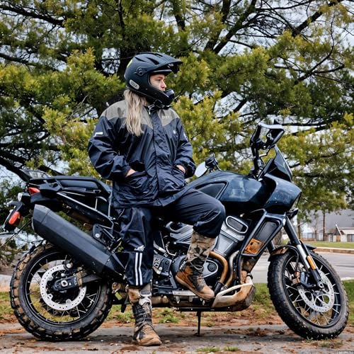 BYKR Waterproof Outdoors Motorcycle Rain Suits for Men & Women Cycling 2-Piece Breathable & Windproof Wet Weather Protection Motocross Rain Gear Reflective Rainwear All Sports Riding Rainsuit Grey M - Image 4