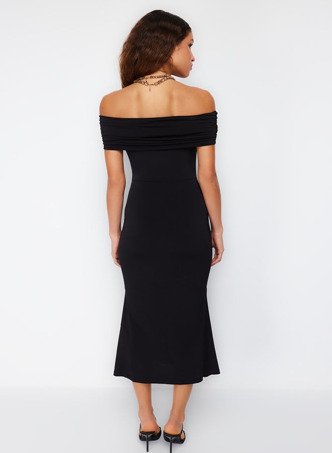 trendyol Black Fitted Knitted Elegant Evening Night Graduation Dress - Image 5