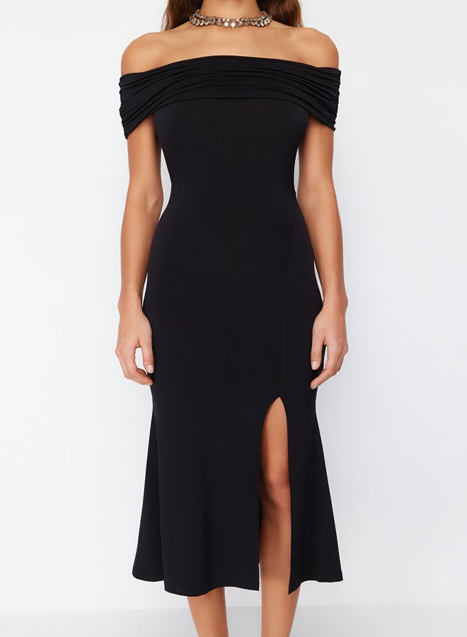 trendyol Black Fitted Knitted Elegant Evening Night Graduation Dress - Image 4
