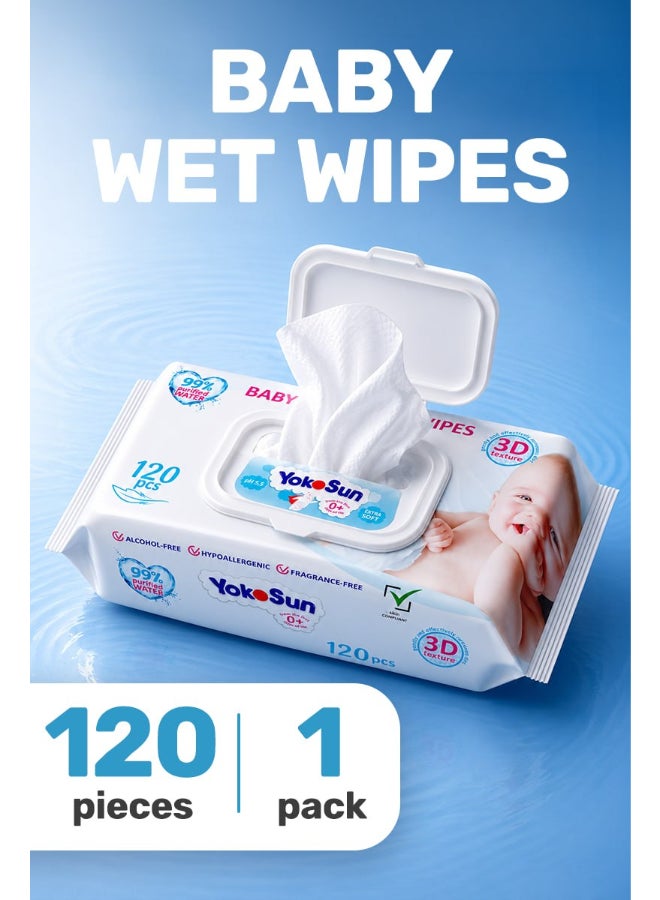 YokoSun Baby Water Wipes 99% Water 120Pcs - Image 1