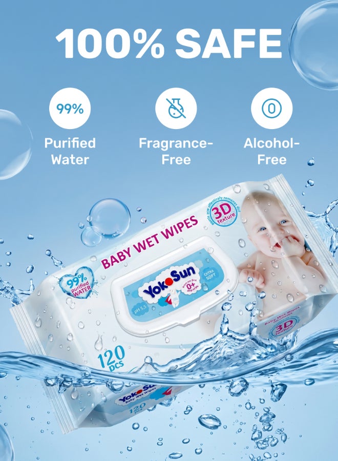 YokoSun Baby Water Wipes 99% Water 120Pcs - Image 3