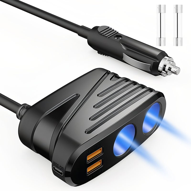 YIMI Car Cigarette Lighter Adapter, 120W USB Phone Charger QC 3.0 & PD 20W with Dual 2 Sockets, 12V/24V Vehicle Socket Lighter Splitter, Car Plug Adapter Multi Outlet with USB-C Fast Charge for Phone,TR-31 - Image 1