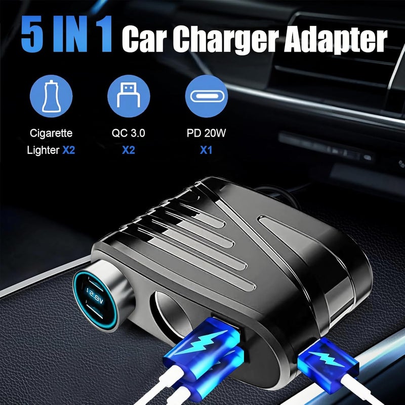 YIMI Car Cigarette Lighter Adapter, 120W USB Phone Charger QC 3.0 & PD 20W with Dual 2 Sockets, 12V/24V Vehicle Socket Lighter Splitter, Car Plug Adapter Multi Outlet with USB-C Fast Charge for Phone,TR-31 - Image 2