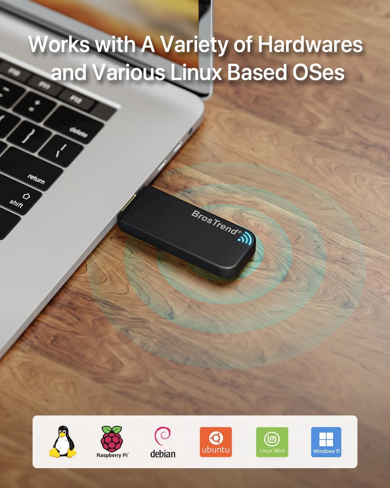 BrosTrend Linux USB WiFi Adapter AC1200 for Ubuntu Kali Mint Debian Kubuntu Mate Zorin PureOS Raspberry Pi Windows etc. Linux Compatible WiFi Adapter Wireless Dual Band 5GHz 867Mbps + 2.4GHz 300Mbps - Image 2