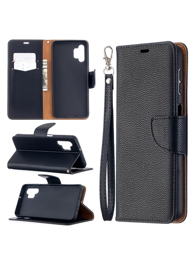 اس-توب جراب لهاتف Samsung Galaxy A32 5G من جلد البولي يوريثان بتصميم ليتشي بلون نقي مع حامل وفتحات للبطاقات ومحفظة وحبل تثبيت - Image 1