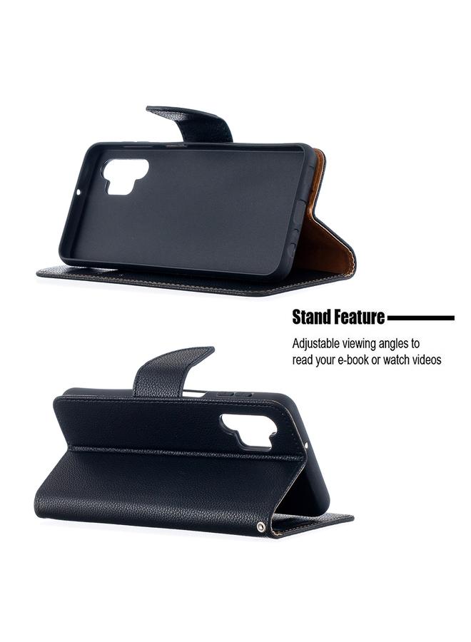 اس-توب جراب لهاتف Samsung Galaxy A32 5G من جلد البولي يوريثان بتصميم ليتشي بلون نقي مع حامل وفتحات للبطاقات ومحفظة وحبل تثبيت - Image 4