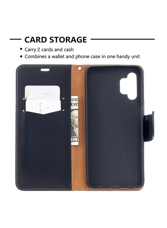 اس-توب جراب لهاتف Samsung Galaxy A32 5G من جلد البولي يوريثان بتصميم ليتشي بلون نقي مع حامل وفتحات للبطاقات ومحفظة وحبل تثبيت - Image 5