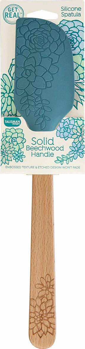 Talisman Designs Silicone Laser Etched Beechwood Handle  Succulent Design  Cute  Functional Kitchen Tool  Natural Wooden Decorative Spatula