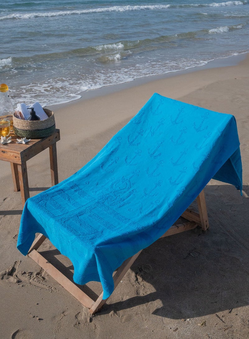 ZYMTA XL Beach Towel - 90x170cm | Turkish Cotton Sea Anchor | Super Soft Absorbent | Blue for Pool & Travel  - Image 1