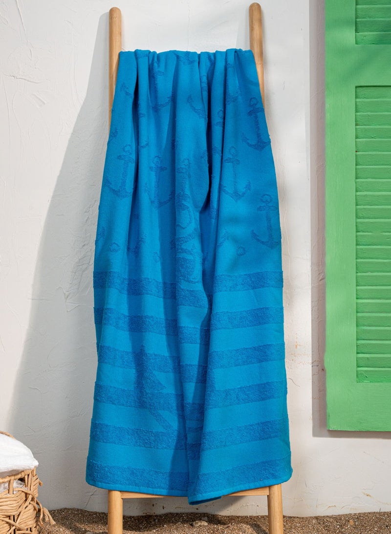 ZYMTA XL Beach Towel - 90x170cm | Turkish Cotton Sea Anchor | Super Soft Absorbent | Blue for Pool & Travel  - Image 3