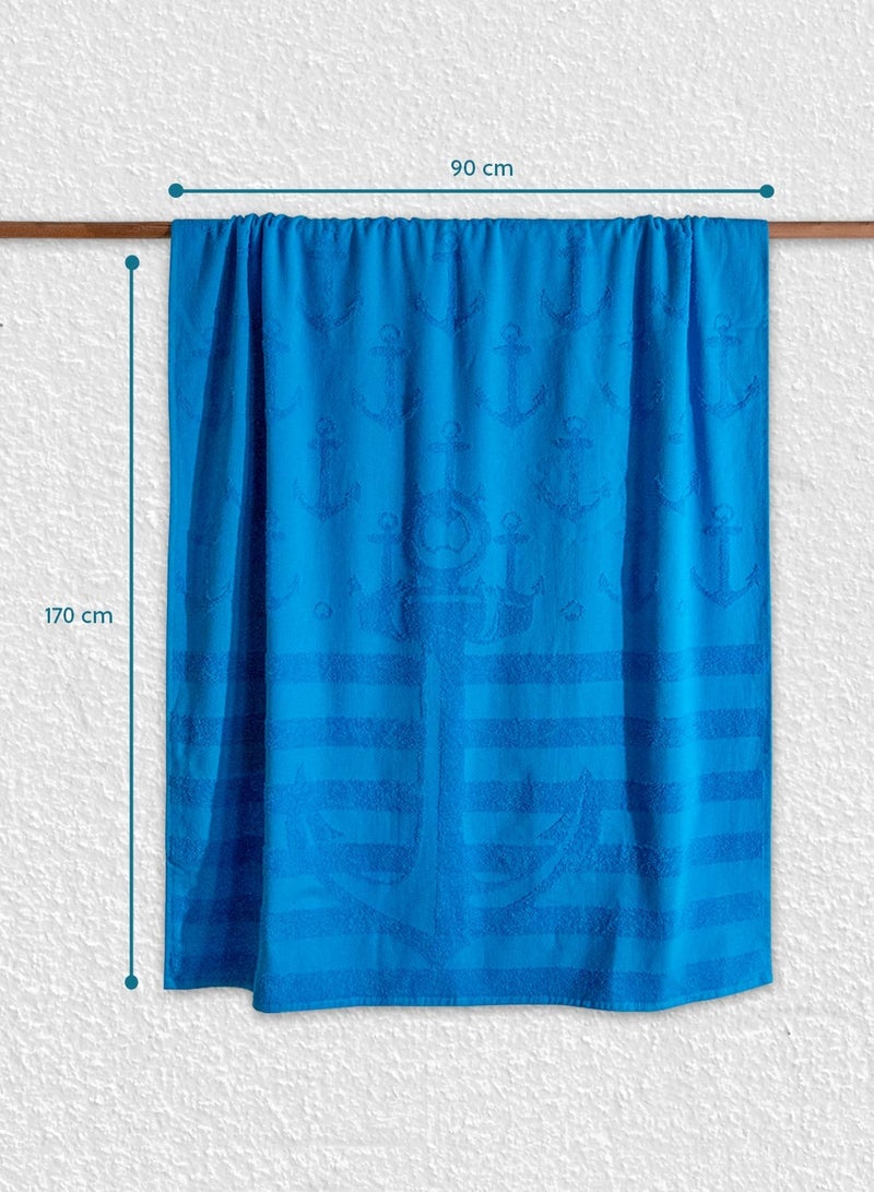 ZYMTA XL Beach Towel - 90x170cm | Turkish Cotton Sea Anchor | Super Soft Absorbent | Blue for Pool & Travel  - Image 4