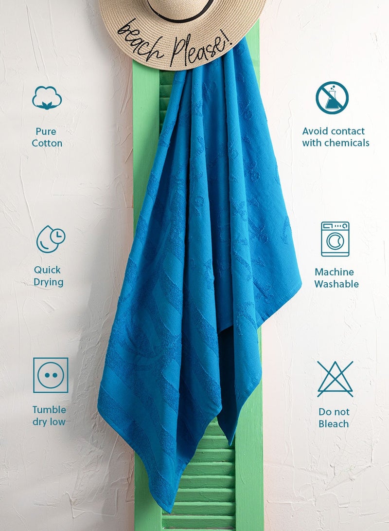 ZYMTA XL Beach Towel - 90x170cm | Turkish Cotton Sea Anchor | Super Soft Absorbent | Blue for Pool & Travel  - Image 5