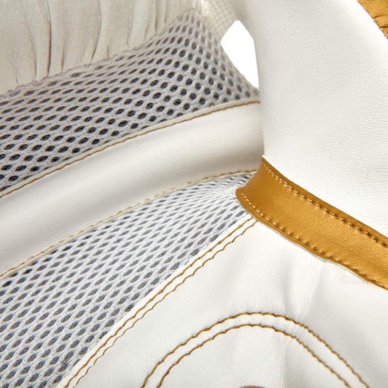 ريبوك قفازات ملاكمة ريبوك 16 أونصة – ذهبي/أبيض – قفازات جلد صناعي متينة مع إغلاق محكم للمعصم - Image 4