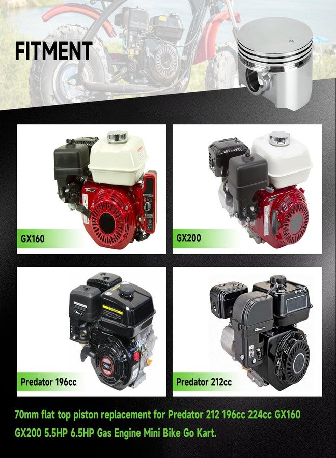 طقم حلقات مكبس XIKOBY Racing بقطر 70 مم ونسبة انضغاط عالية 0.550 بوصة لمحرك Predator 212cc GX160 GX200 بقوة 6.5 حصان، قطع غيار عالية الأداء للدراجات الصغيرة وعربات الكارتينج، مع عبوة من زنبركين للصمامات. - Image 5