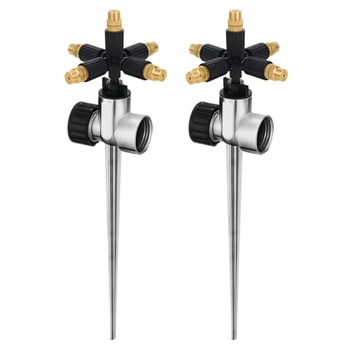 MOSIKEN 2 Pack Metal Sprinklers, for Targeted Coverage in Flower Beds and Vegetable Gardens, Series Connected with Aluminum Alloy Spike Base for Irrigation - Image 1