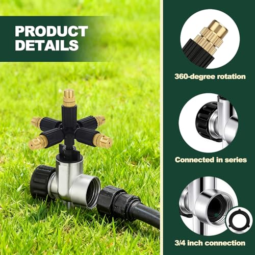 MOSIKEN 2 Pack Metal Sprinklers, for Targeted Coverage in Flower Beds and Vegetable Gardens, Series Connected with Aluminum Alloy Spike Base for Irrigation - Image 2