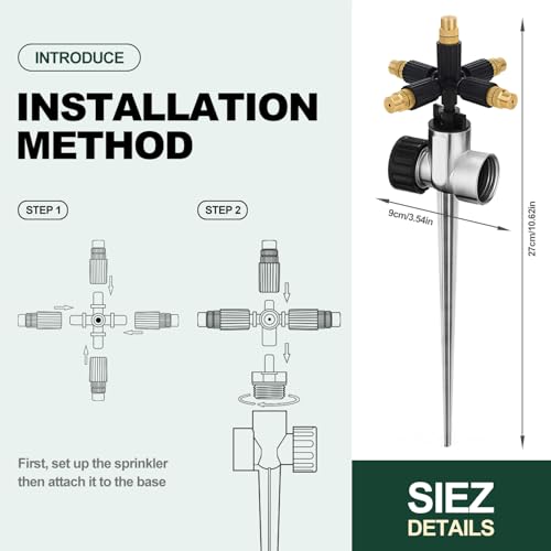 MOSIKEN 2 Pack Metal Sprinklers, for Targeted Coverage in Flower Beds and Vegetable Gardens, Series Connected with Aluminum Alloy Spike Base for Irrigation - Image 5