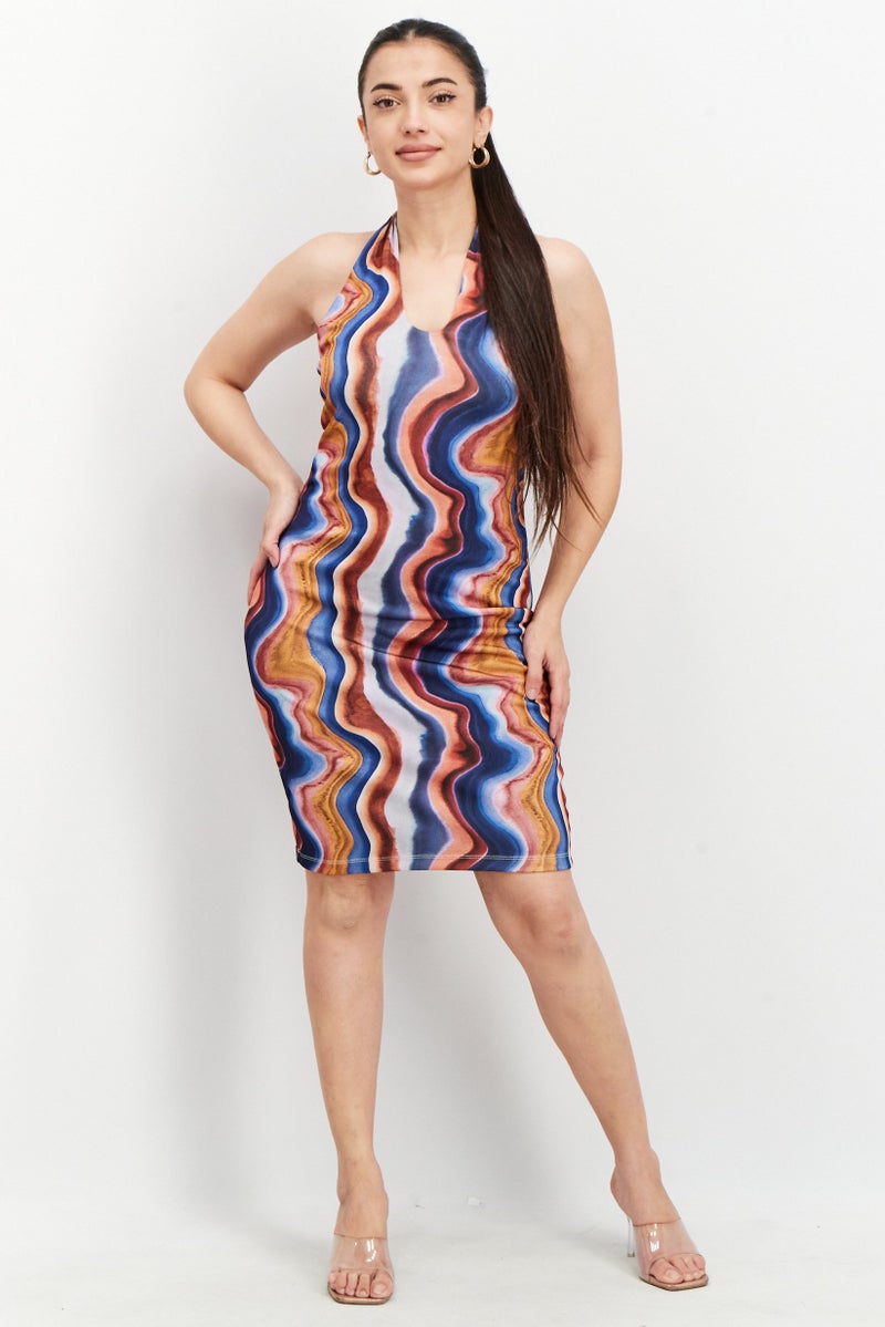 NA-KD فستان ميني مطبوع بالكامل للنساء، مجموعة زرقاء - Image 1