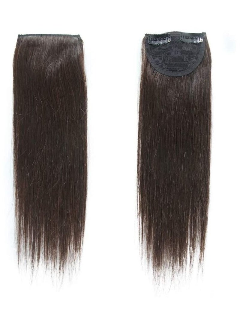 Estelle 2 Pieces Dark Brown Human Hair Clip in Hair Extensions 14inch,Straight Hairpiece about 25g/pc,total 50g - Image 2