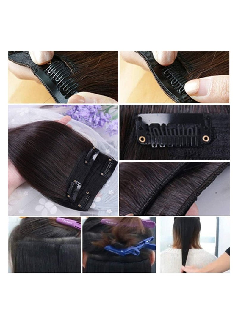 Estelle 2 Pieces Dark Brown Human Hair Clip in Hair Extensions 14inch,Straight Hairpiece about 25g/pc,total 50g - Image 5