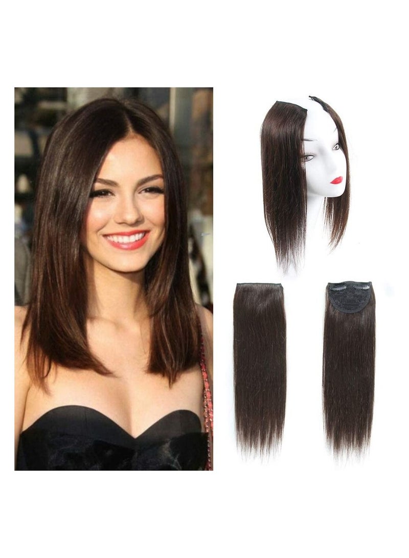 Estelle 2 Pieces Dark Brown Human Hair Clip in Hair Extensions 14inch,Straight Hairpiece about 25g/pc,total 50g - Image 1