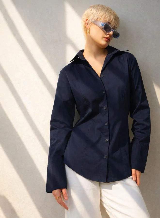 Sassafras Navy Blue Long Sleeve Regular Fit Shirt