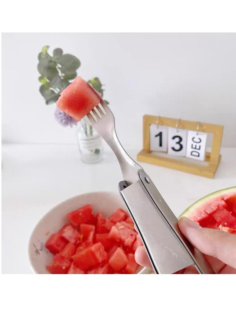 Generic - 2 in 1 Watermelon Fork Slicer Cutter, Dual Head Portable Artifact, Stainless Steel Fruit Watermelon Cutter, Suitable for Family Parties Kitchen Camping Artifact - Image 1