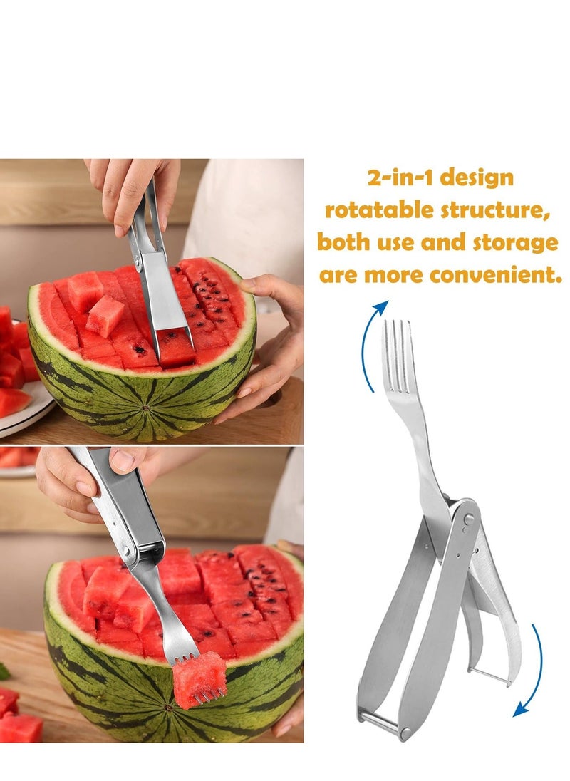 Generic - 2 in 1 Watermelon Fork Slicer Cutter, Dual Head Portable Artifact, Stainless Steel Fruit Watermelon Cutter, Suitable for Family Parties Kitchen Camping Artifact - Image 1