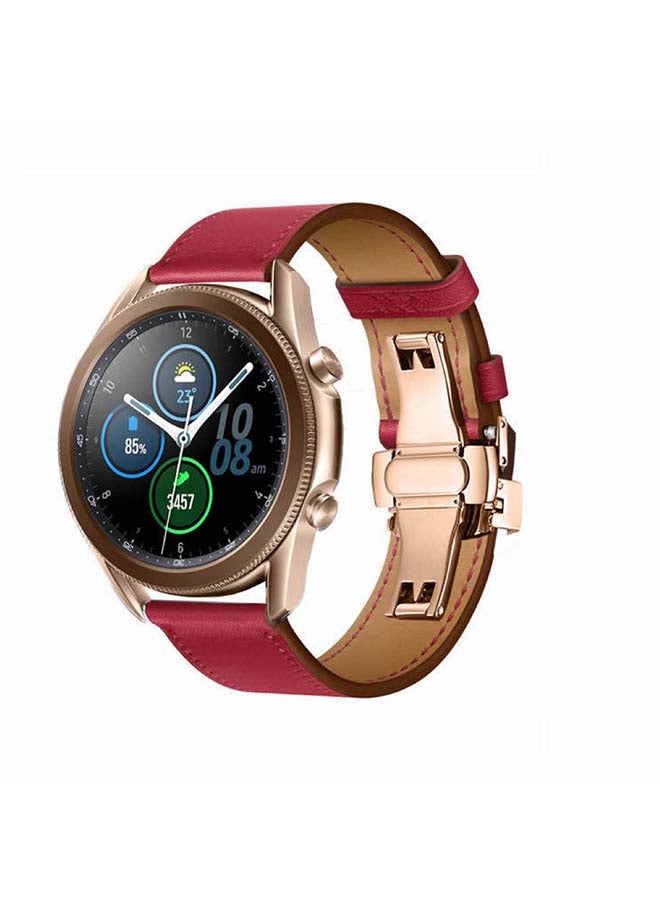 Perfii Genuine Leather Replacement Band for Samsung Galaxy Watch3 45mm Red - Image 2