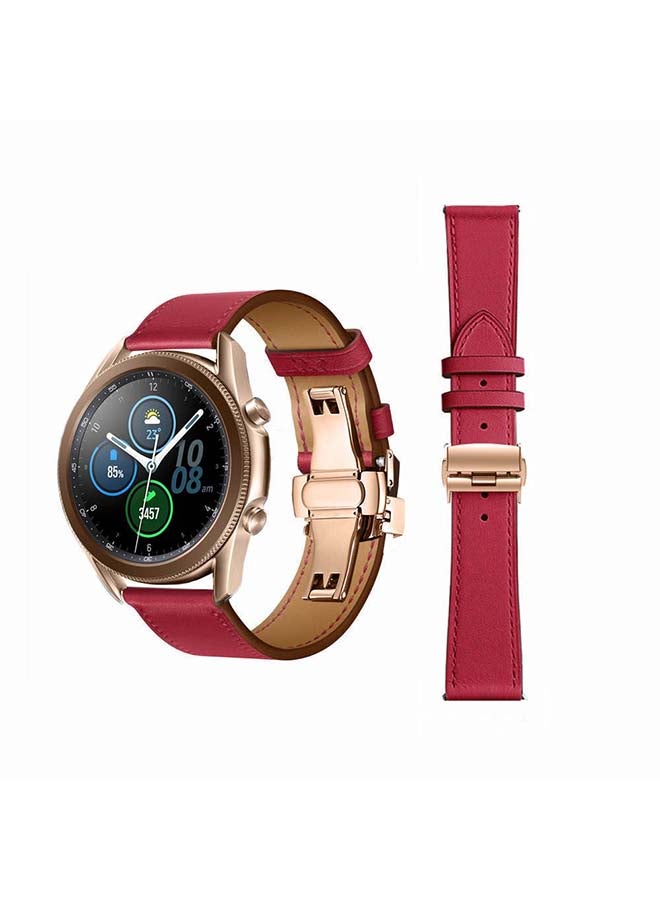 Perfii Genuine Leather Replacement Band for Samsung Galaxy Watch3 45mm Red - Image 1