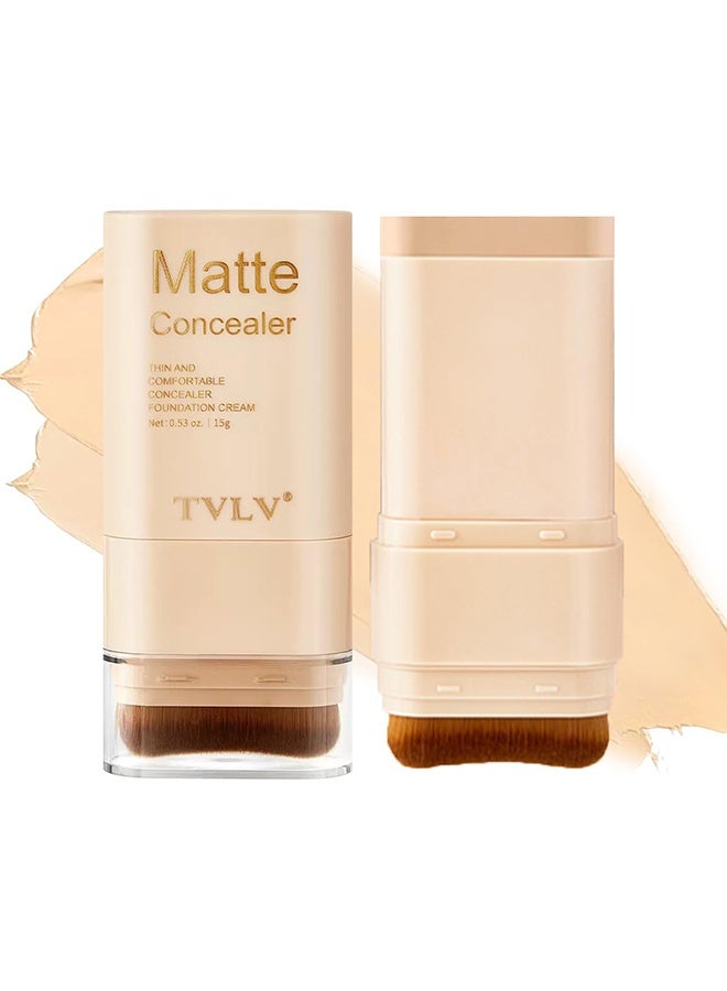 TVLV Matte Concealer - Foundation Stick, 2 in 1 Dual-Ended Eraser Contour Stick with Brush, Tinted Moisturizer, Skin Tint, Face Foundation, Radiant & Dewy Finish for Face Makeup, Sheer to Medium Coverage (＃2) - Image 1