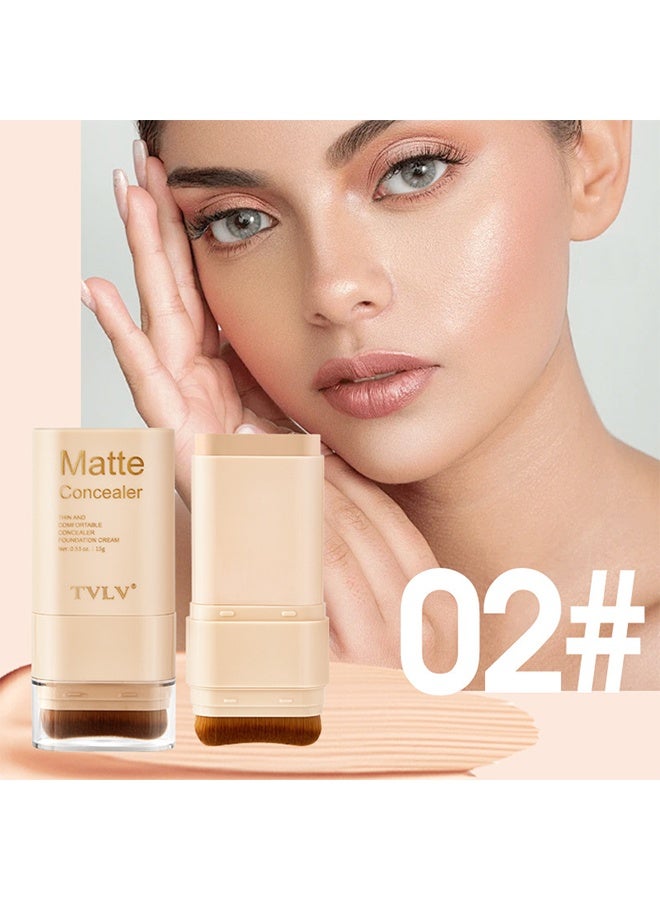 TVLV Matte Concealer - Foundation Stick, 2 in 1 Dual-Ended Eraser Contour Stick with Brush, Tinted Moisturizer, Skin Tint, Face Foundation, Radiant & Dewy Finish for Face Makeup, Sheer to Medium Coverage (＃2) - Image 2