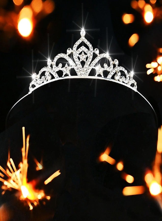 Kilshye Rhinestone Princess Tiara Silver Star Tiaras Headband Birthday Hair Accessories for Girls (Silver, Free Size) - Image 1