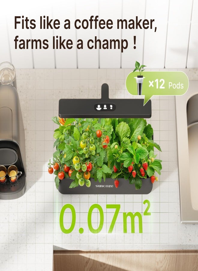 SUNCOZE Hydroponics Growing System Kit 12 Pods, 24W LED Grow Light Indoor Garden, 4L Water Tank with Quiet Pump, Adjustable Height Herb Garden Planter Indoor Kit, Gardening Gifts, Black - Image 3