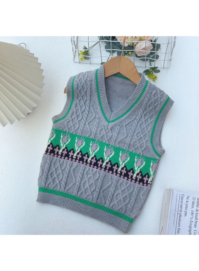 Children's V Neck Vest Sweater Spring And Autum New Boys Boy Pullover Children Vest