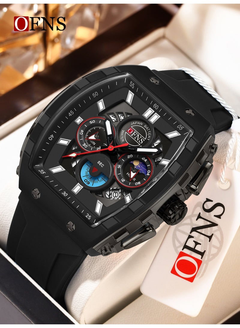 أوفنس ساعة يد رجالية رياضية فاخرة بشاشة مزدوجة، كوارتز مضيئة مقاومة للماء، كرونوغراف، تقويم، حزام سيليكون، خارجية - Image 1