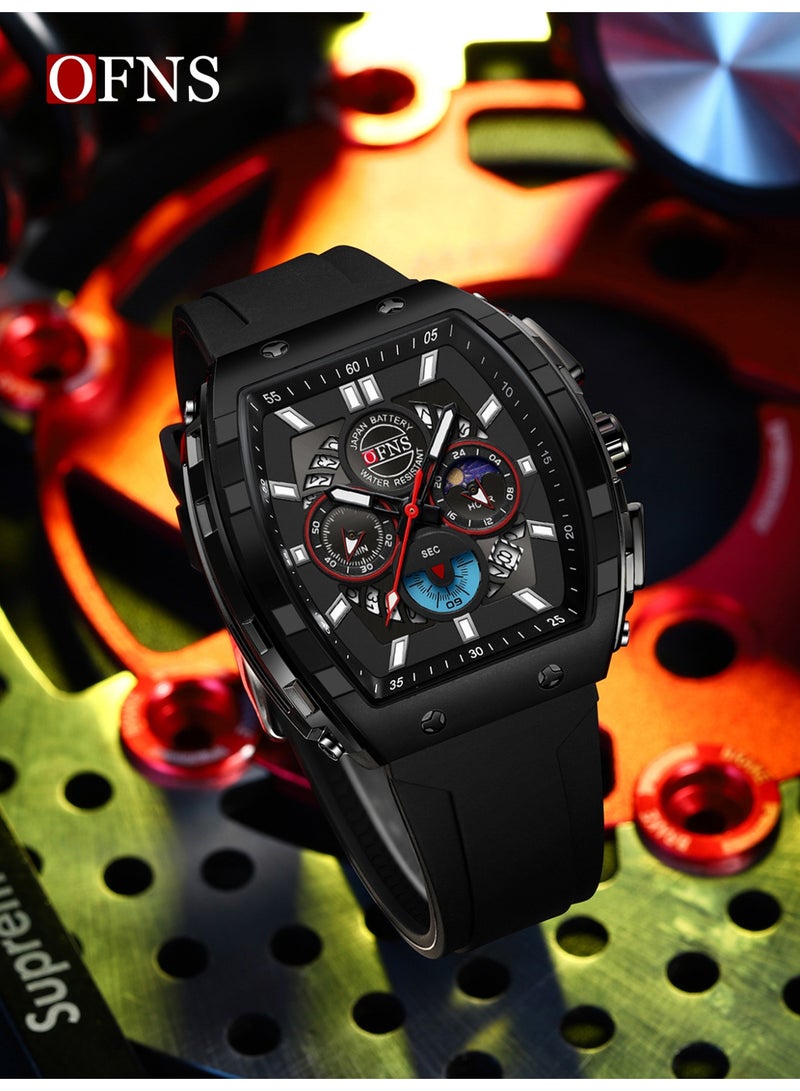 أوفنس ساعة يد رجالية رياضية فاخرة بشاشة مزدوجة، كوارتز مضيئة مقاومة للماء، كرونوغراف، تقويم، حزام سيليكون، خارجية - Image 2